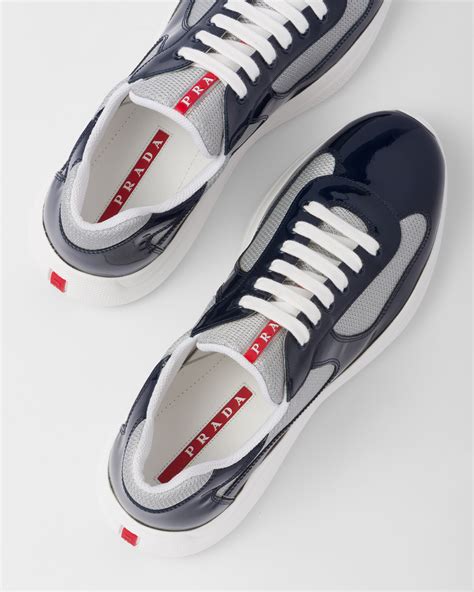 blue and silver prada trainers|Prada leather sneakers.